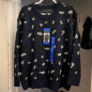Kendall & Kylie Navy Black Gold Leopard Animal Print Sweater Womens L
